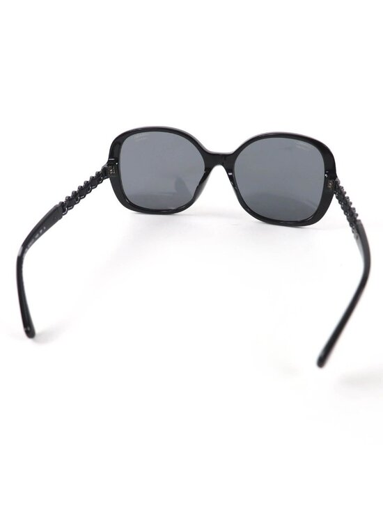 Chanel CC Logo Chain Enamel Leather Sunglasses Black 57 17 140 Made main image 9